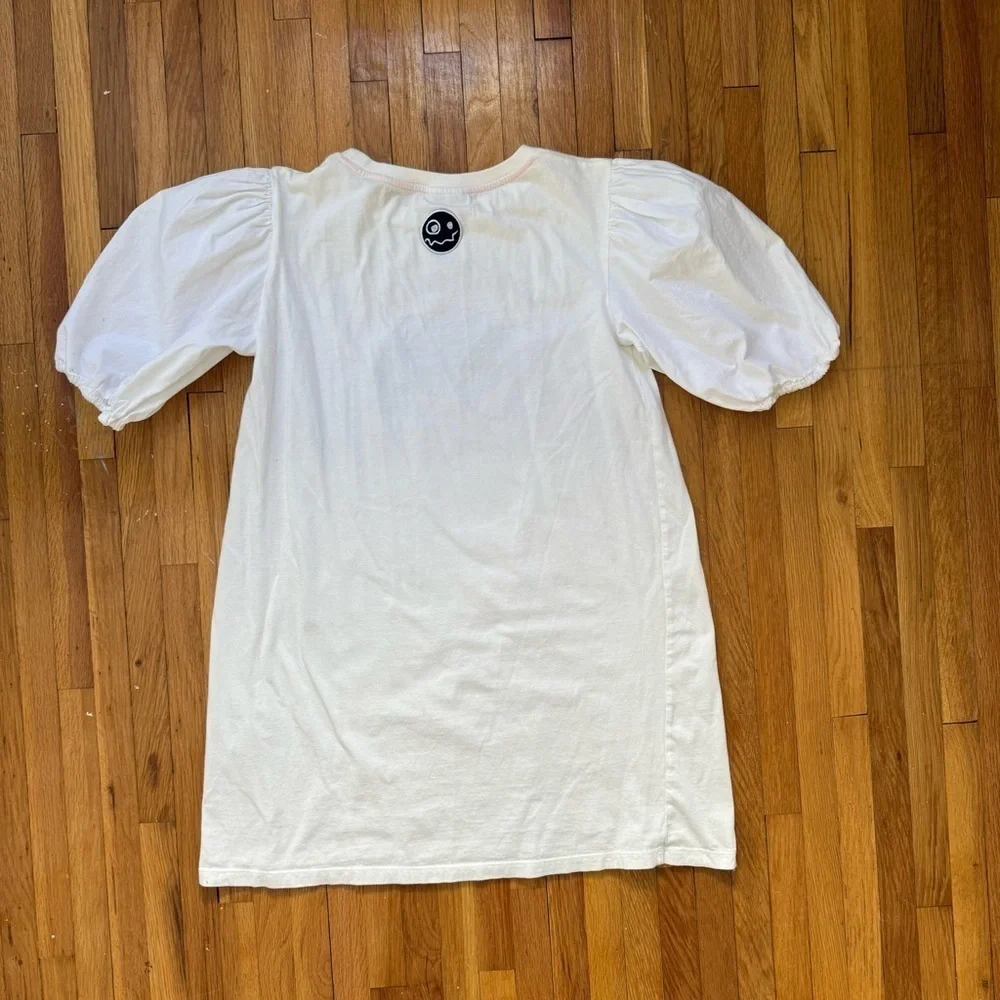 LOUD APPAREL Organic Cotton Girls White Puff Sleeve “Oopsie Daisy” Dress Size 14
